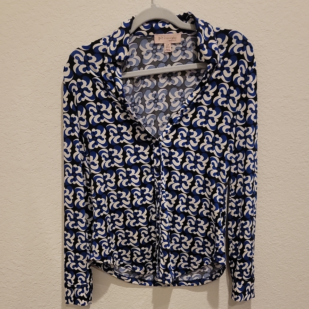 Philosophy Black and White Swirl Button Down Shirt